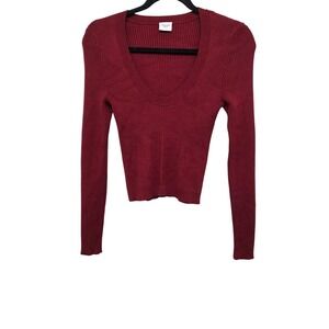 Abercrombie & Fitch Ribbed Burgundy Long Sleeve Knit Sweater Top S
